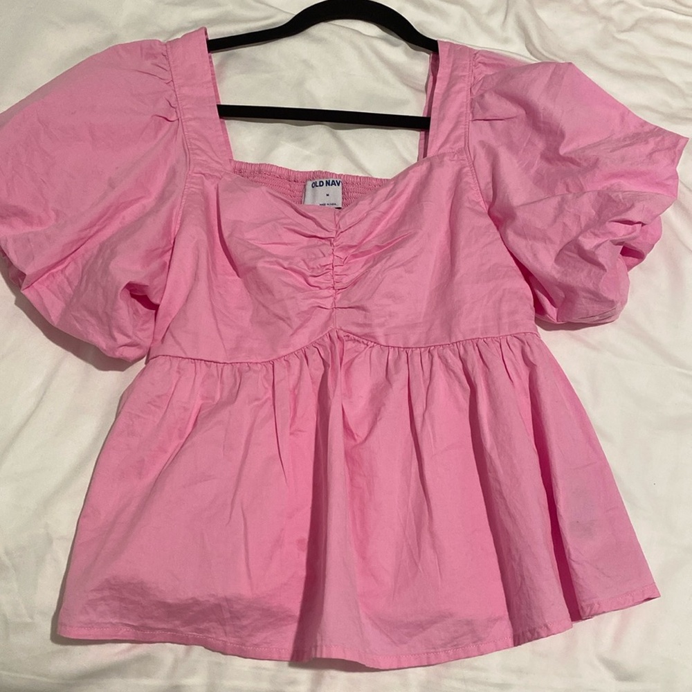 Pink Old Navy Baby Doll Top With Puff Sleeves